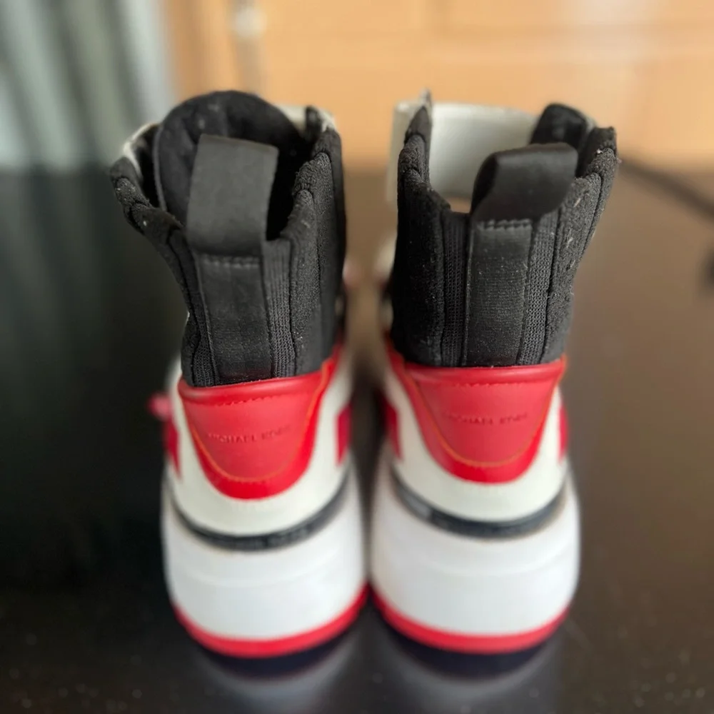 Michael Kors Black and White High-Top Sneakers with Red Accents - Picture 4 of 16